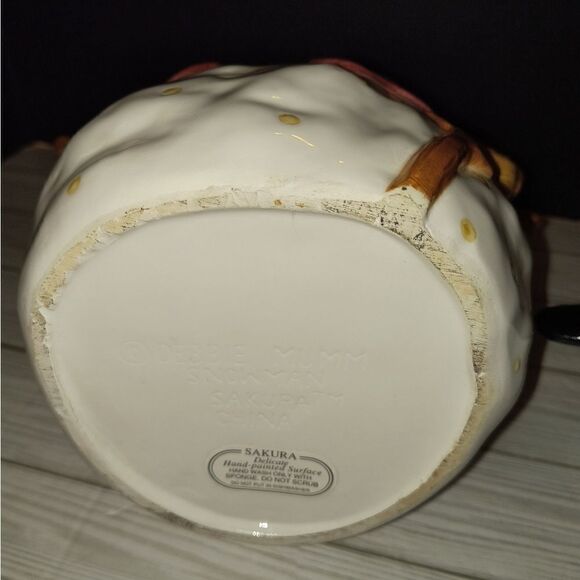 Sakura Debbie Mumm Christmas Holiday Cookie Jar Canister Snowman with Broom 10in - Picture 2 of 10